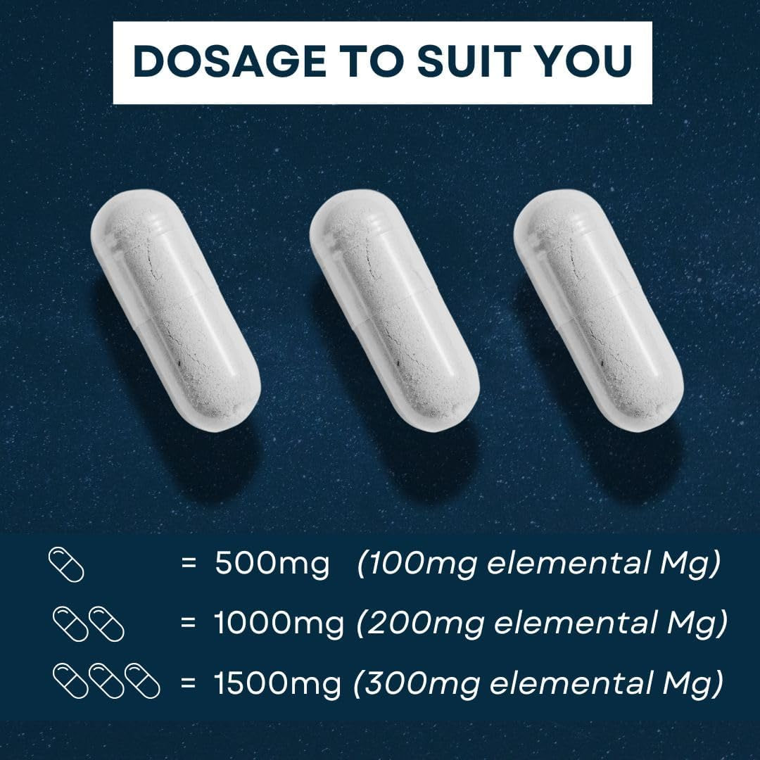 Magnesium Glycinate (Sleep Boost)- High Strength: 1000Mg (100Mg Elemental Magnesium) per Capsule. Vegan Capsule Gentle on the Stomach, Highly Absorbent, UK Made