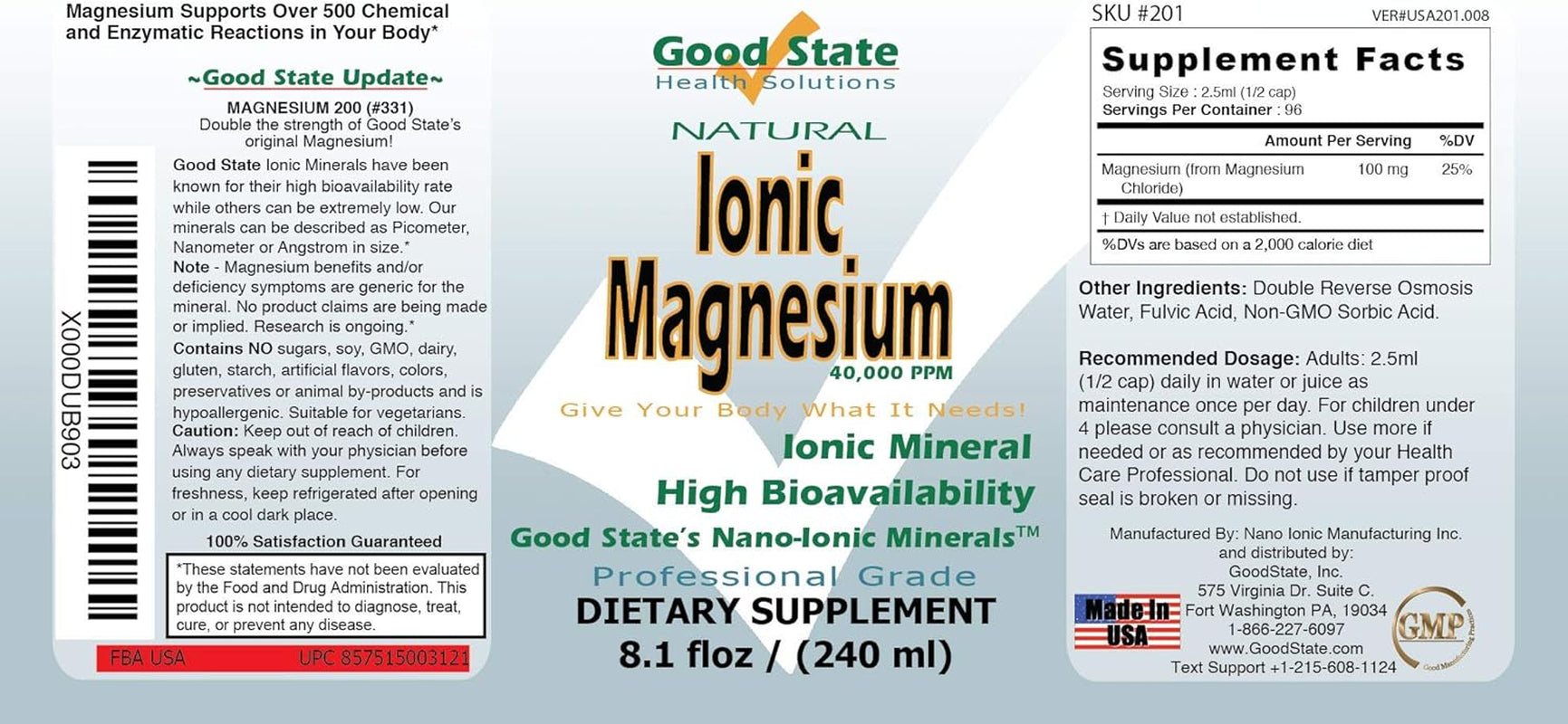 Good State | Liquid Ionic Magnesium | Dietary Supplement | Great for Digestive System | 96 Servings | 8 Fl Oz Bottle