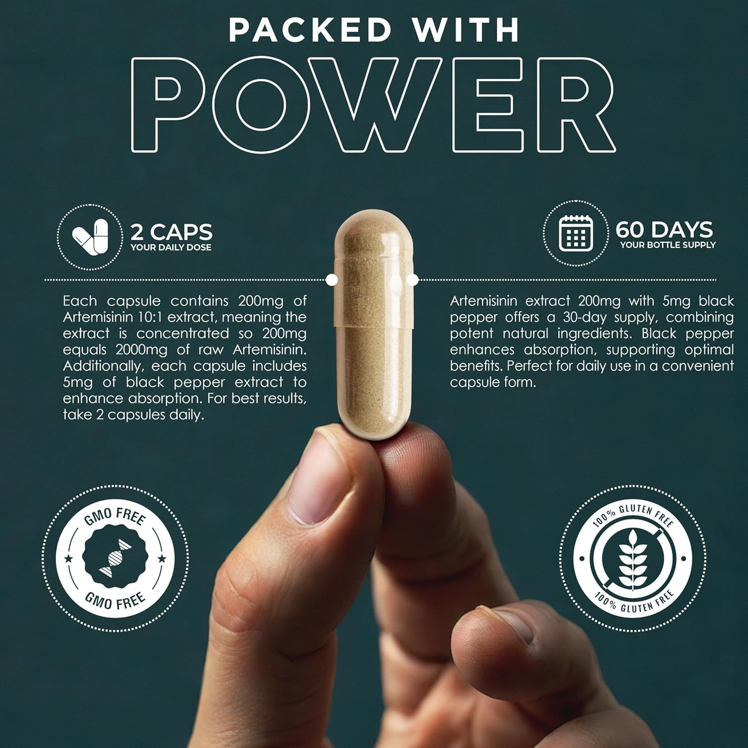 Earth Botanic Organic Artemisinin (Artemisia Absinthium) with Piperine - 120 Vegan Capsules Supports Immunity -60 Days Supply - Non-Gmo, Gluten Free, No Additives