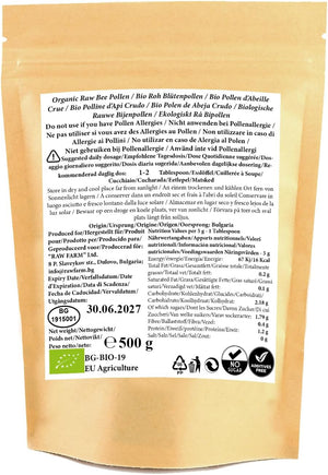 500 G Organic Bee Pollen Powder, Extra Fine, Unheated, Pure and Fresh