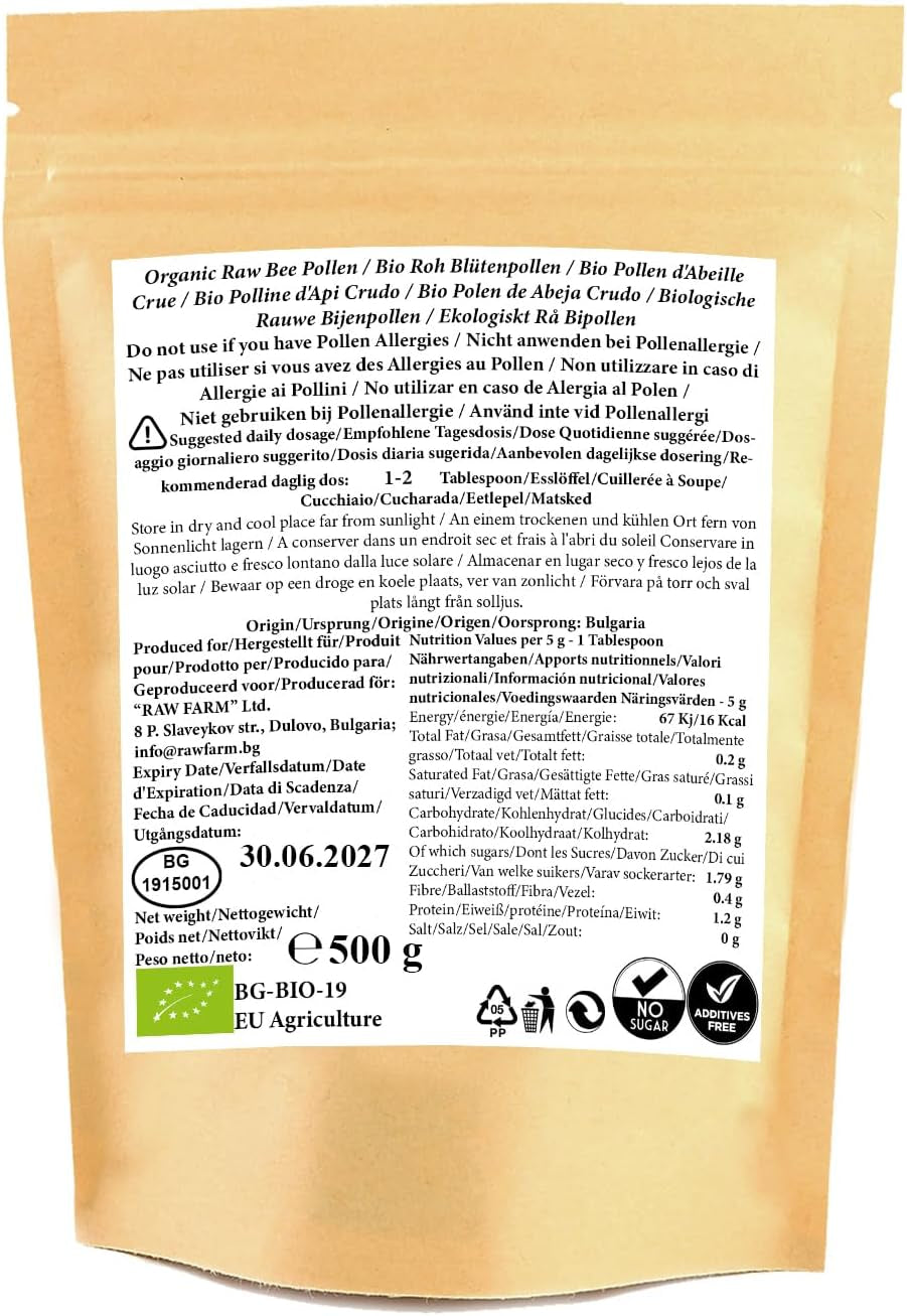 500 G Organic Bee Pollen Powder, Extra Fine, Unheated, Pure and Fresh