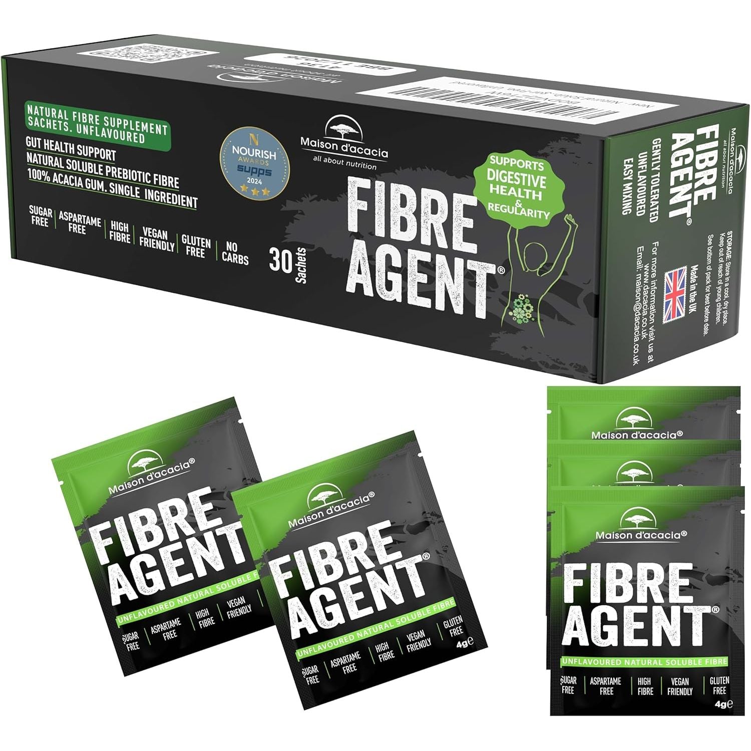 Fibre Supplement 30 Sachets. Natural Gut Health Award Winner. Soluble High Fiber Drink. Unflavoured. Regularity & Gentle Constipation Relief. Zero Sugar, No Aspartame. Psyllium Husk Inulin Alternative
