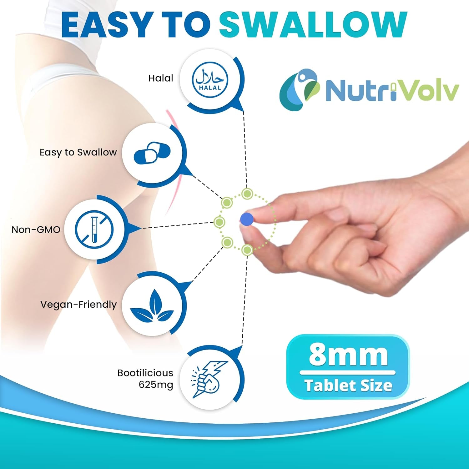 Butt Enhancer Pills — Perfect G-Shaped Buttocks with Booty Lifting Tablets – Quick Bum Lift up Effect to Gain Bigger, Attractive, and Curvy Ass — Easy to Swallow — 1000 Mg Pack of 60