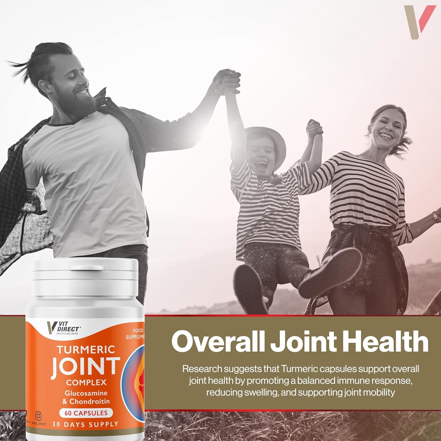 Vit Direct - Turmeric Joint Capsules - 60 Capsules - Joint Care Supplements - with Glucosamine & Chondroitin - Improve Overall Joint Health - Pain Relief - Cartilage Protection