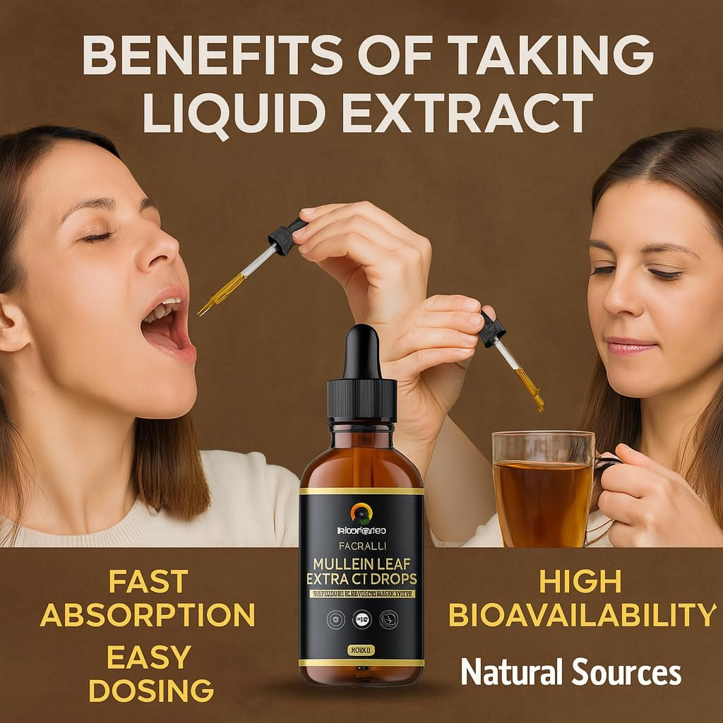 Mullein Leaf Extract for Lungs 100Mls -UK Grown & Produced-Highest Concentrate Tincture - Mullen Drops - XXL Size 100Ml = 100 Servings(3 Month Supply). GMDP ORG Certified/Vegan/Non Gmo/Cruelty Free.