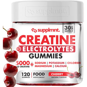 Supplmnt. Creatine Gummies with Electrolytes, 5000Mg Creatine Monohydrate, Cherry Flavour, 120 Gummies, Vegan, Gluten-Free, Non-Gmo, Food Supplement, 30-Day Supply