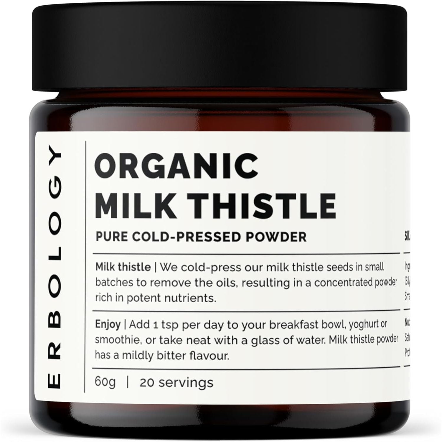 Erbology Organic Milk Thistle Powder 60G - 20 Servings - 180Mg Silymarin per Serving - Body Cleansing - Cold-Pressed from 100% Milk Thistle Seeds - Sustainably Sourced in Europe - Vegan - Gmo-Free