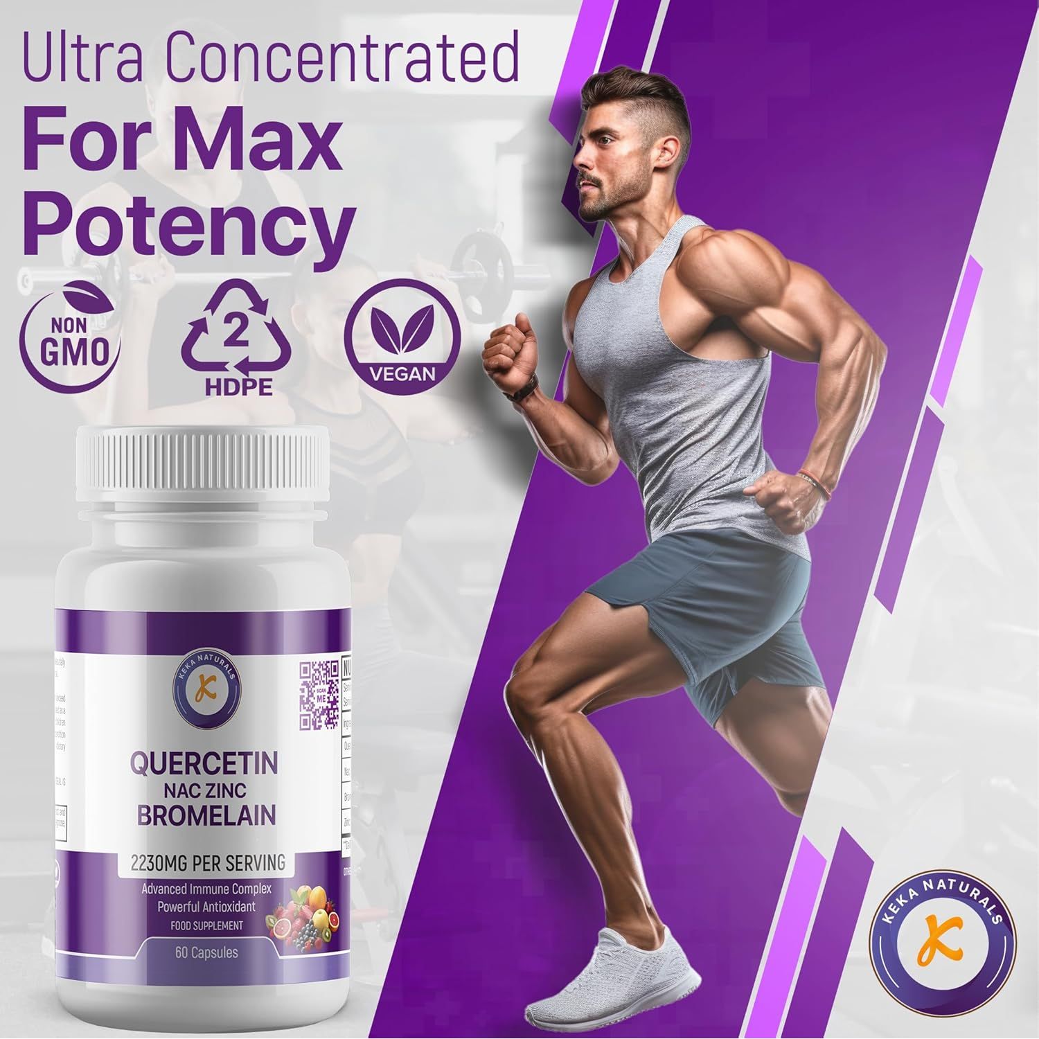 Quercetin with Bromelain, NAC and Zinc - Powerful Quercetin Blend - 2230Mg per Serving - Immune & Respiratory Support - Non-Gmo, Gluten-Free, Vegan - 60 Veggie Caps, Anti-Aging