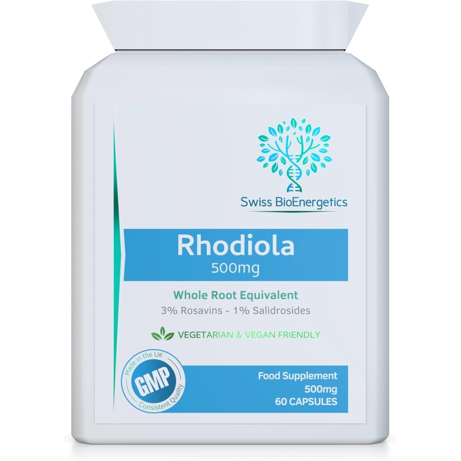 Rhodiola 500Mg (3% Rosavins - 1% Salidrosides) Whole Root Equivalent – 60 Capsules - Suitable for Vegetarians and Vegans