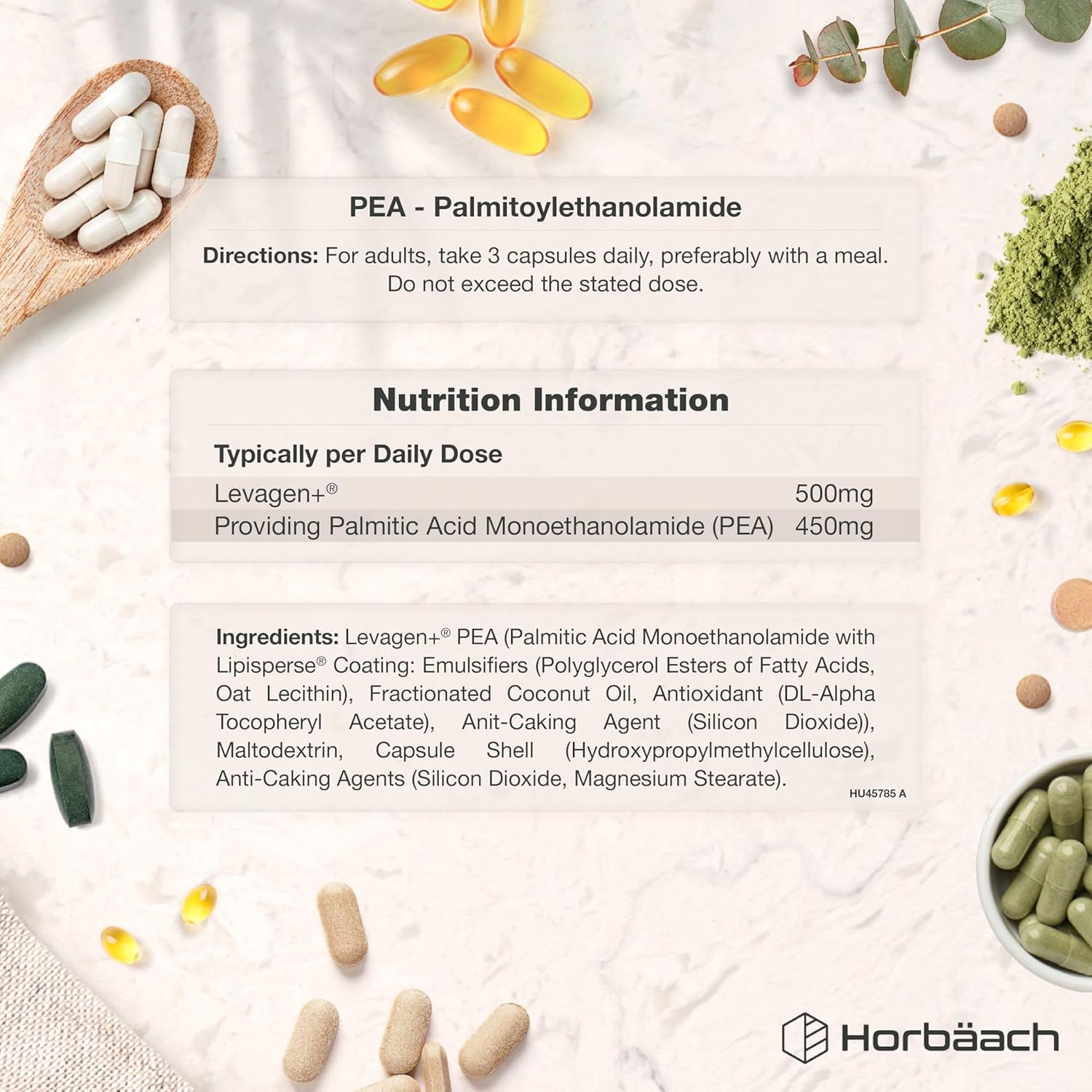 Palmitoylethanolamide Pea 450Mg | Levagen plus Pea | 90 Vegan Capsules | by Horbaach