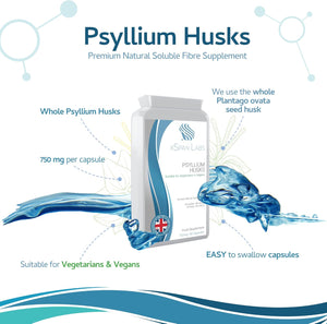 Psyllium Husks 750Mg 90 Capsules - All Natural Soluble Fibre Supplement - Great for Digestion, Keto Diets and Complementing Bio-Culture Supplements– Manufactured in the UK