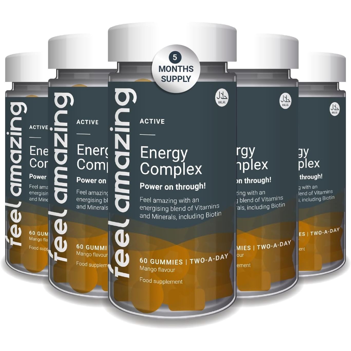 Feel Amazing Energy Complex Gummies - Vitality Support with B-Vitamins - Immune Boost - Mango Flavour, Vegetarian, Halal, 60 Gummies, 30-Day Supply (1)