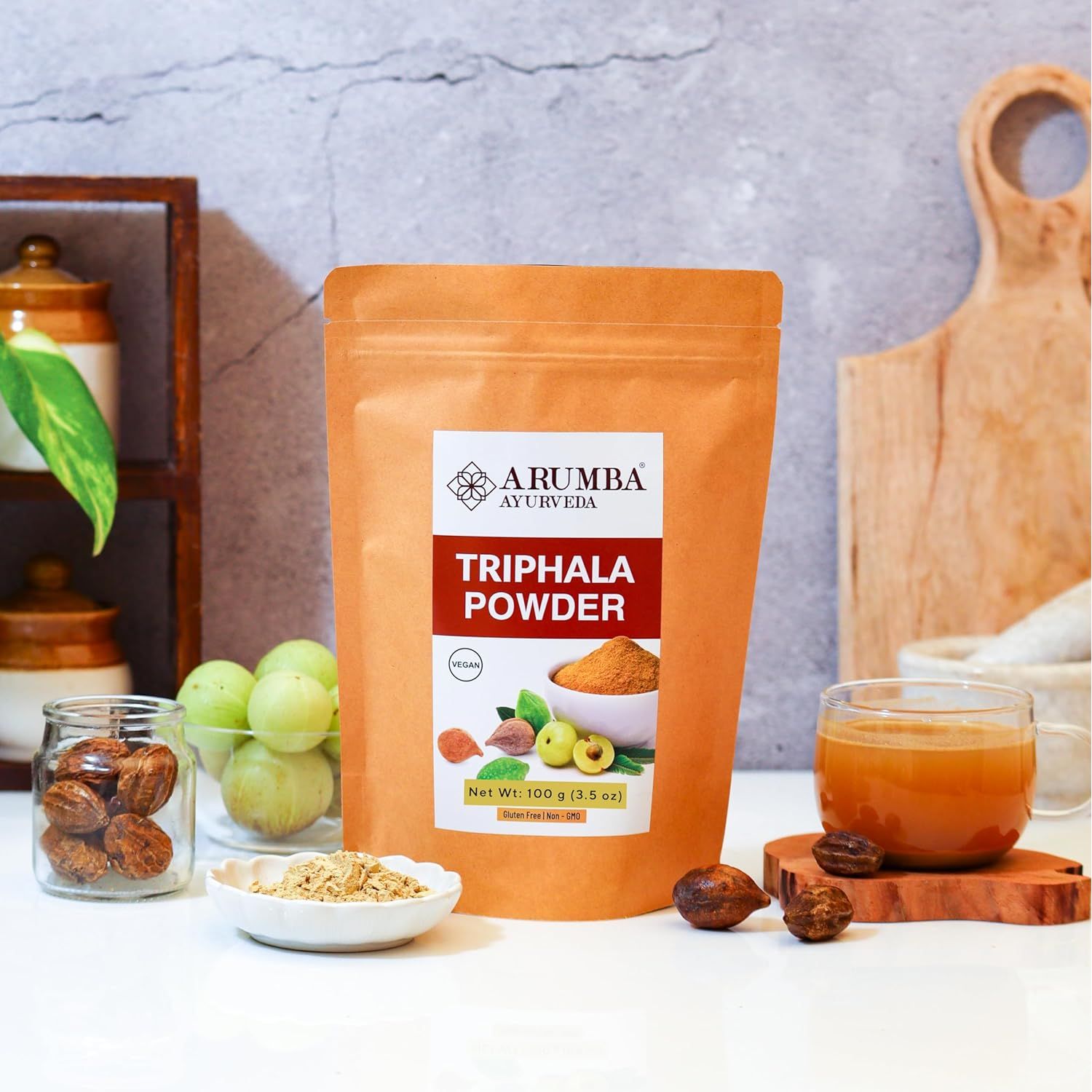Arumba Ayurveda Triphala Powder 100 Grams for Constipation Relief, Haritaki, Bibhitaki, Amla, Cleanse Vitamin C, Digestion