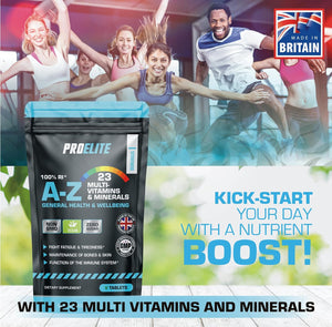Multivitamins & Minerals - 365 Vegan Tablets - One a Day 100% RDA - 23 Essential Vitamins & Minerals in A-Z Multivitamin Tablet - Made in the UK by PROELITE