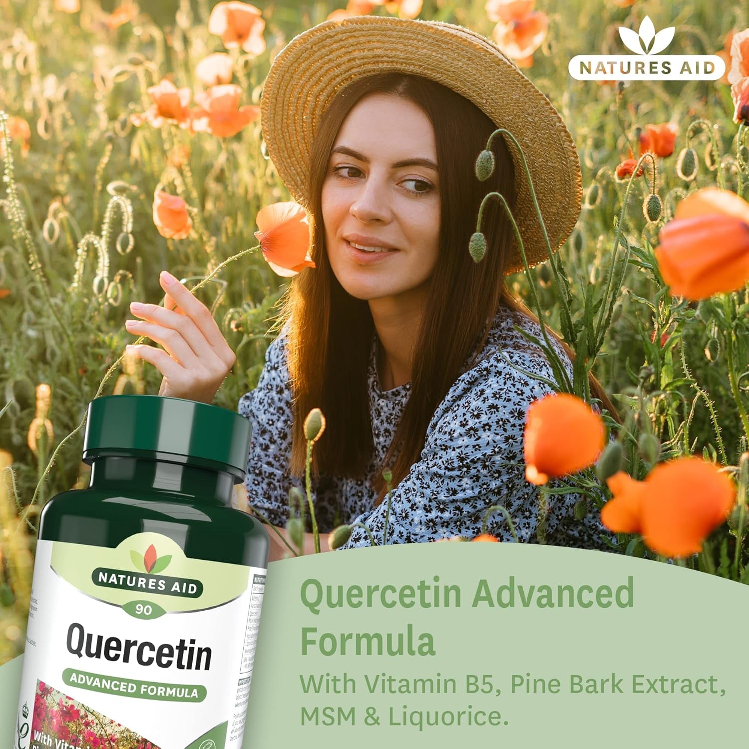 Natures Aid Quercetin Formula – Immune Support Supplement with Vitamin C, B5, MSM, Pine Bark & Liquorice – Supports Energy & Wellbeing High Strength Antioxidant – 90 Vegan Capsules