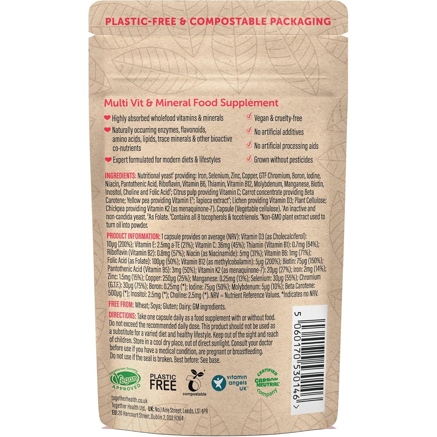 Multi VIT & Mineral – Together Health – Everyday Nutrient Top-Up – 24 Whole Food & Plant-Based Nutrients – Vegan Friendly – Made in the UK – Pack of 3-90 Vegecaps