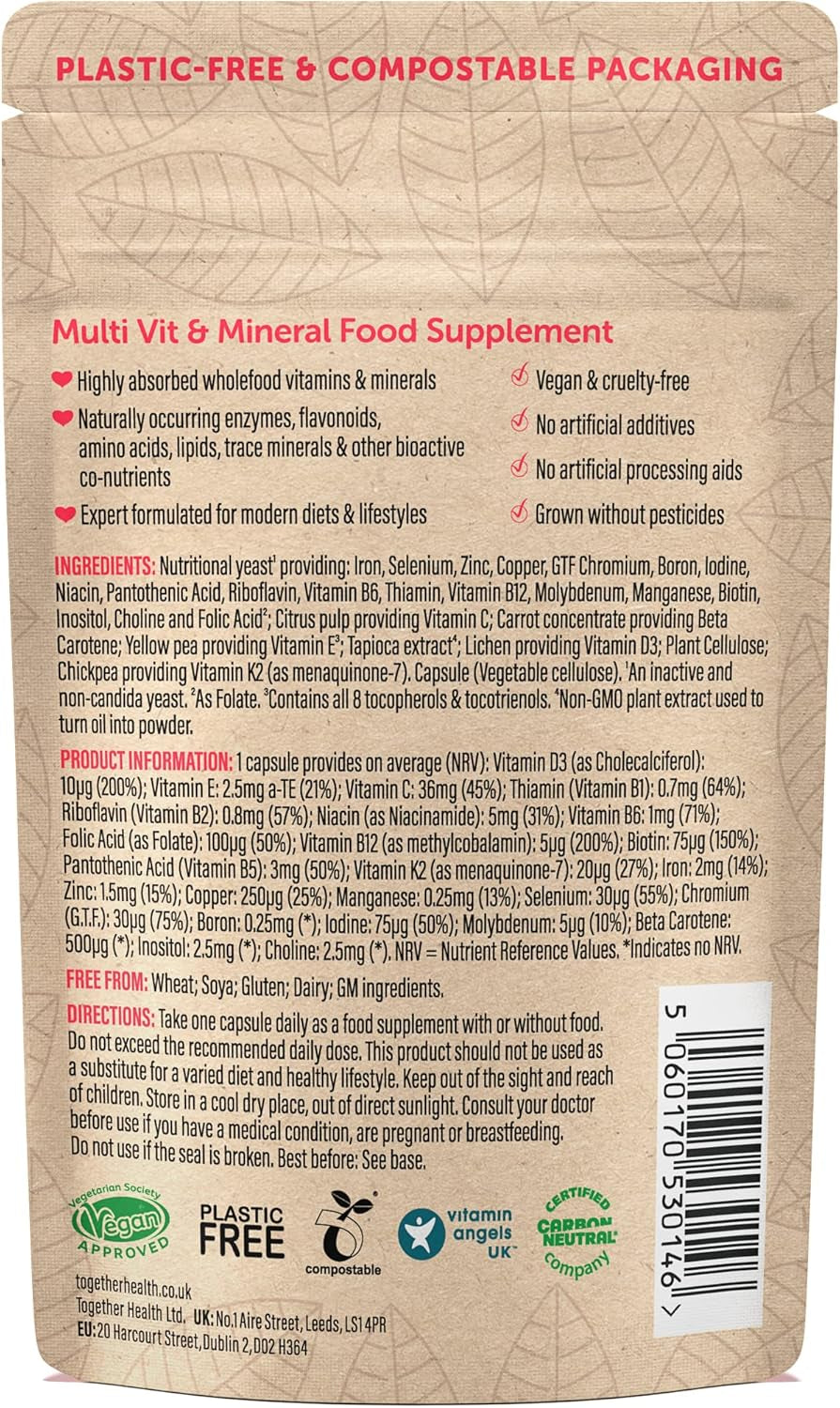 Multi VIT & Mineral – Together Health – Everyday Nutrient Top-Up – 24 Whole Food & Plant-Based Nutrients – Vegan Friendly – Made in the UK – Pack of 3-90 Vegecaps