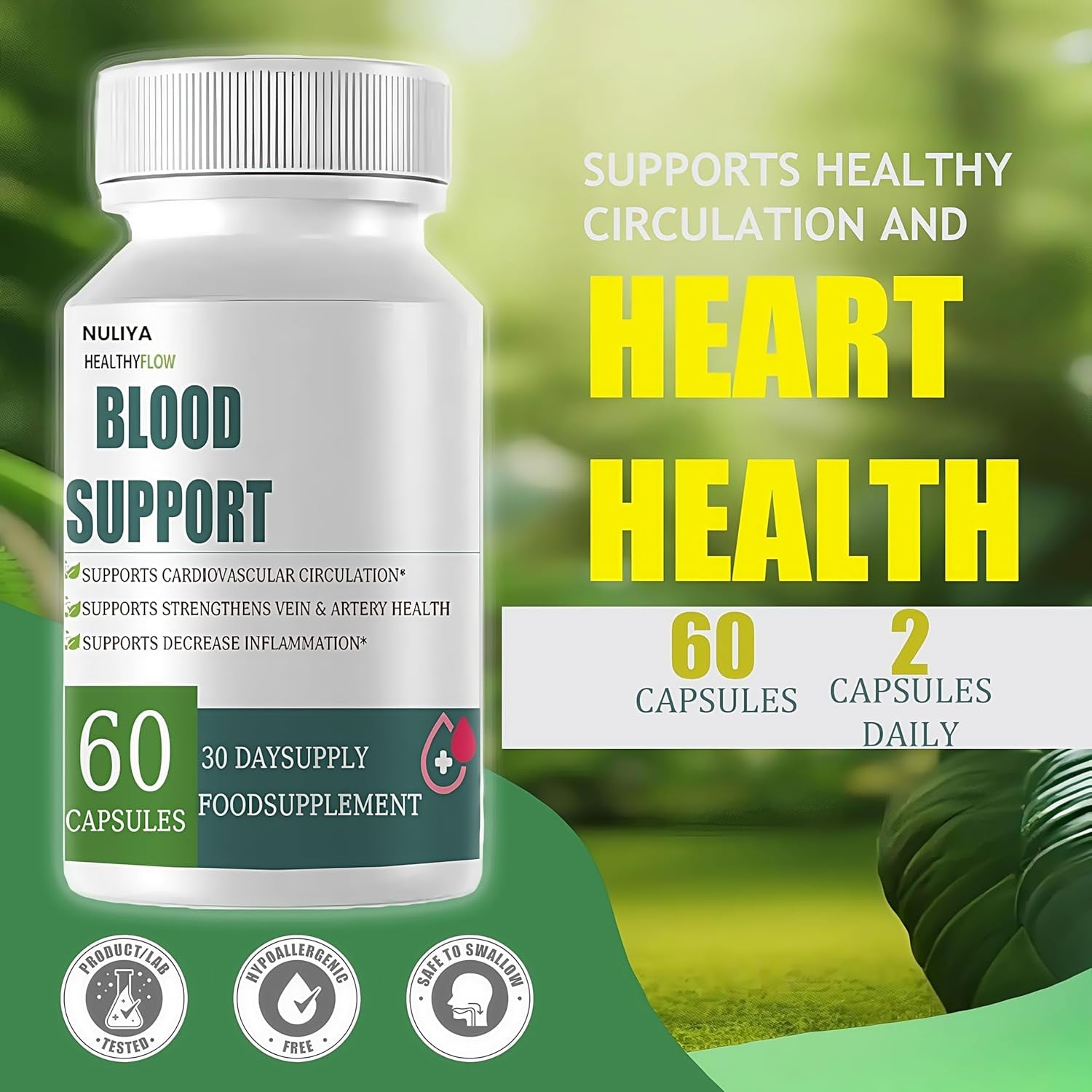 Healthy Flow Blood Support，Improved Blood Flow Supplement，Supplement with Vitamins & Minerals （60 Capsules）