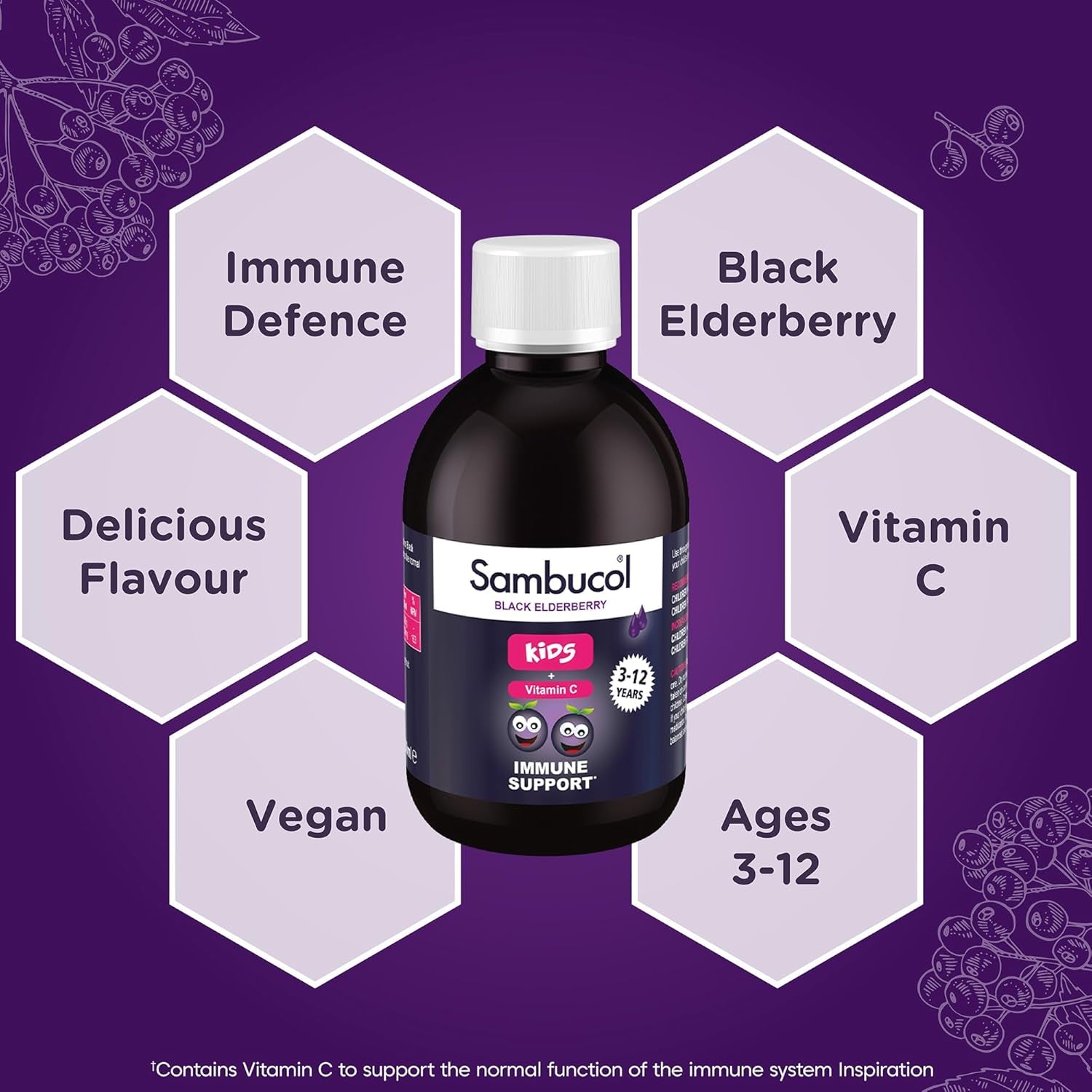 Sambucol Natural Black Elderberry Kids Liquid | Vitamin C | Immune Support Supplement | 230Ml