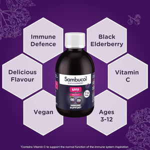 Sambucol Natural Black Elderberry Kids Liquid | Vitamin C | Immune Support Supplement | 230Ml
