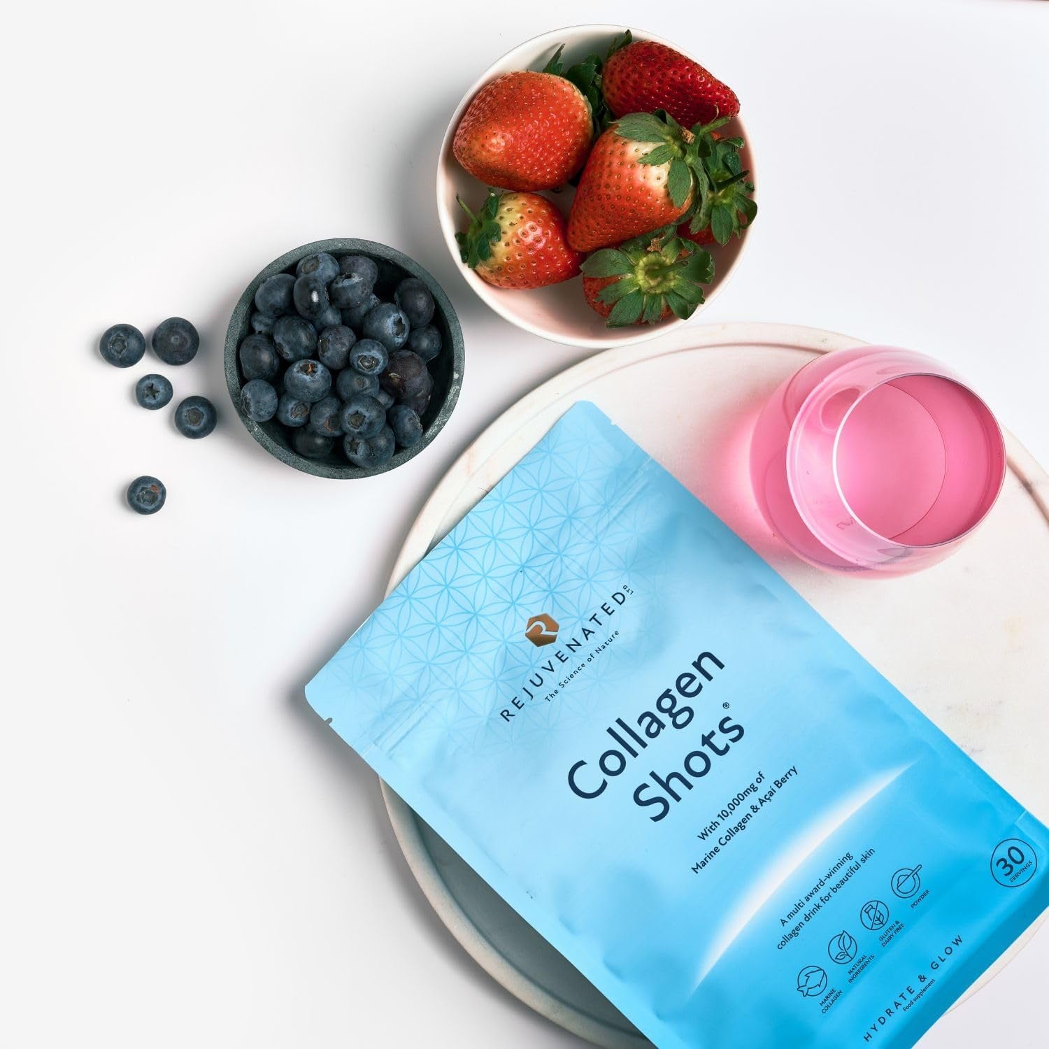 Rejuvenated Collagen Shots - 10,000 Mg Marine Collagen Supplement Drink with Antioxidants, Vitamins & Hyaluronic Acid (30 Servings)