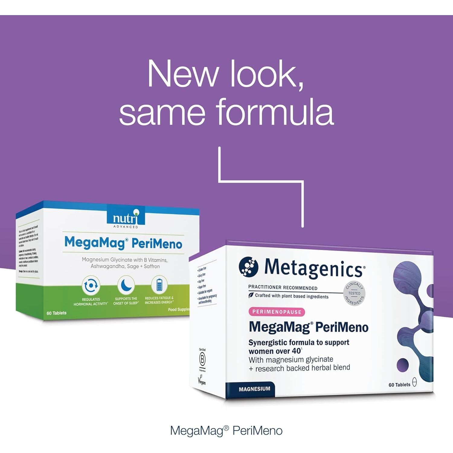 Metagenics Megamag Perimeno - with Vitamin B6 & B12, Magnesium Glycinate, Sage, Ashwagandha and Saffron - 60 Tablets