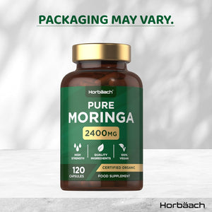 Organic Moringa Capsules 2400Mg | High Strength Moringa Oleifera Leaves | 120 Vegan Powder Capsules | Horbaach