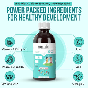 Tresible Best Kids Multivitamin Liquid with Iron for Immune Support (2 to 12 Years) - 200 Ml Liquid Multivitamin for Kids with Omega 3, Vitamin D and Zinc - Vegan Toddler Vitamins Age 2 with 40 Doses