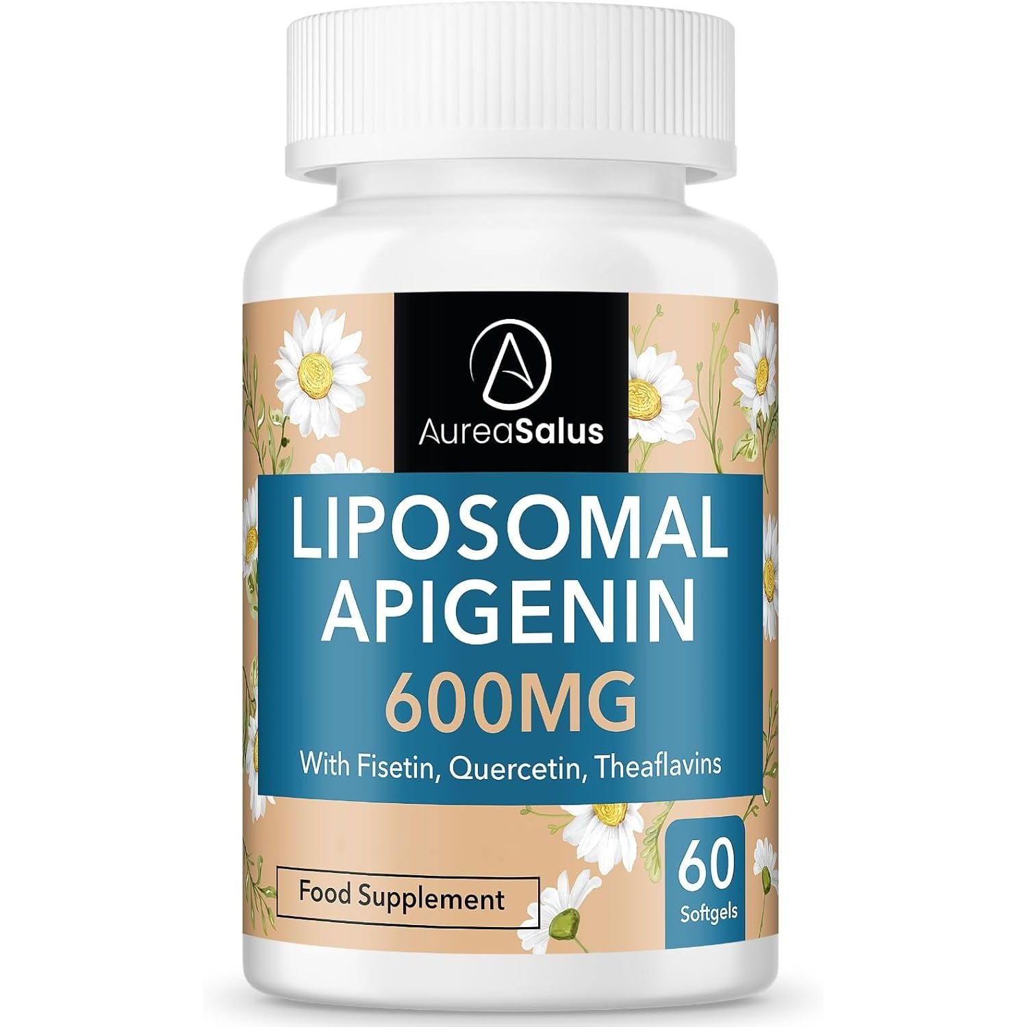 Apigenin 600Mg, Optimal Dose Liposomal Apigenin Softgels for Sleep, Relaxation & Mood, Powerful Flavonoid, with Fisetin, Quercetin and Theaflavins (60 Count (Pack of 1))