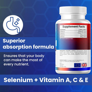 Selenium with Vitamins A, C & E - Promotes Healthy Hair, Skin & Nails - Supports the Immune System - Superior Absorption Formula - Vegan and Gluten Free - 60 Tablets for 2 Months Supply