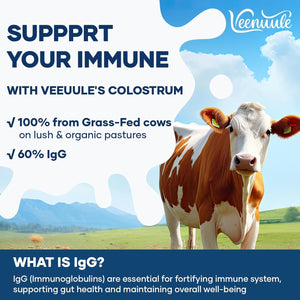 Veenuule Colostrum Powder 3000MG, with 60% Natural Igg (Immunoglobulins), Grass Fed Cow Colostrum, Non-Gmo, Unflavored 50 Servings