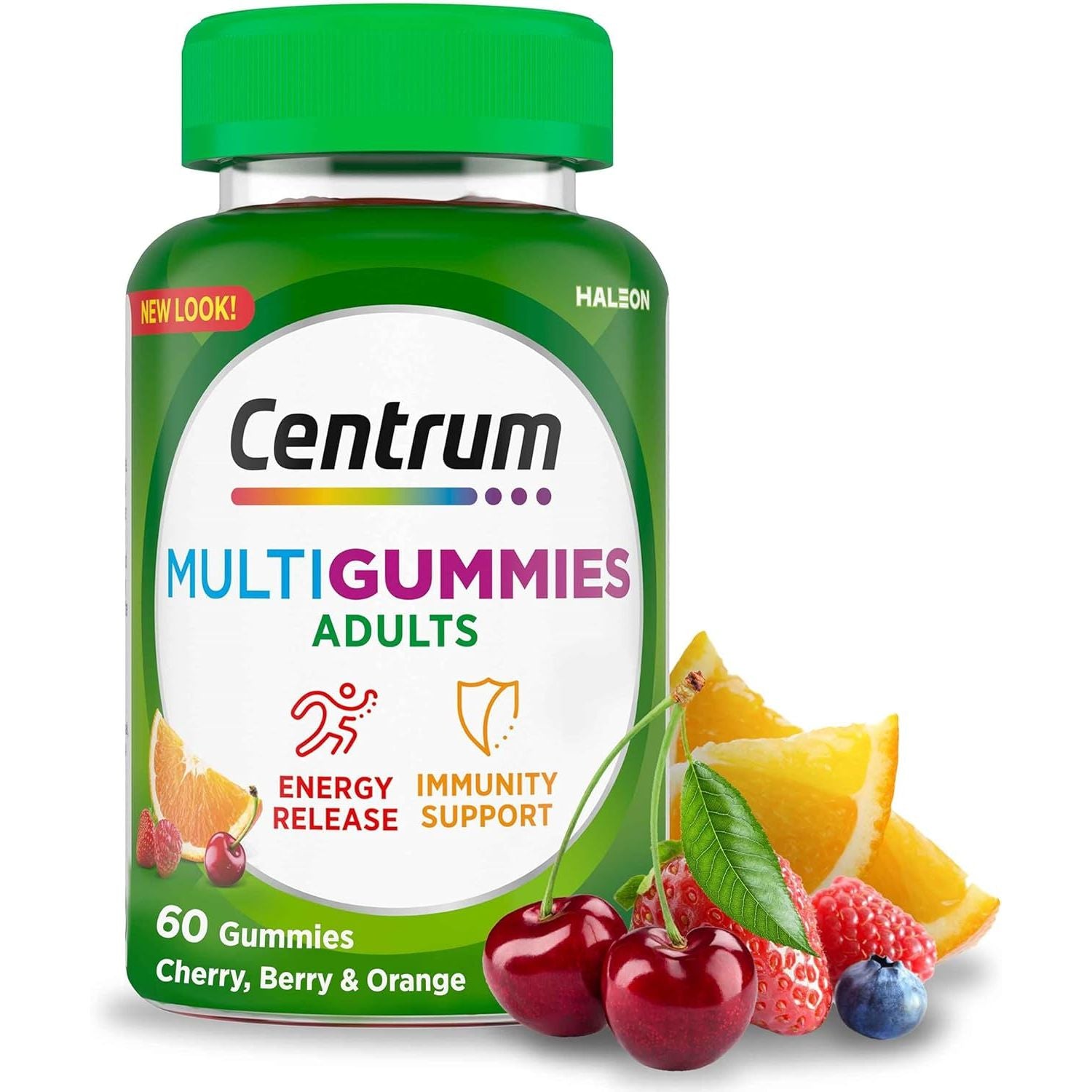 Centrum Multigummies, Gummy Multivitamins for Adults with Cherry, Berry & Orange Natural Fruit Flavouring, Includes Essential Vitamins D, B12 & C, 60 Ct