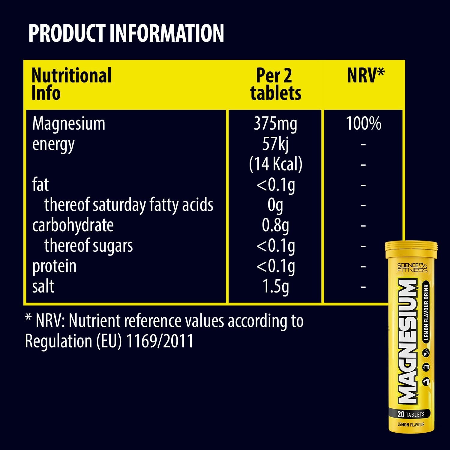 Magnesium Lemon Flavour Effervescent Tablets -120 Tablets for Normal Muscle Functions, Suitable for Vegans and Vegetarians, Magnesium 375 Mg per Serving