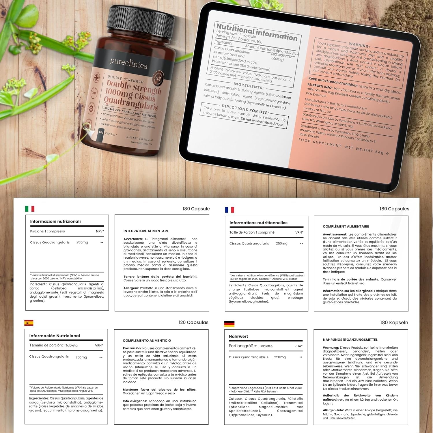 Double Strength Cissus Quadrangularis 1000Mg X 180 Veggie Capsules -Up to 6 Months Supply