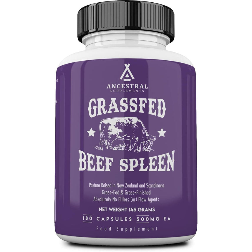 Ancestral Supplements Grass Fed Beef Spleen Supplement, 3000Mg Spleen Support Formula Promotes Immune, Iron, and Allergy Health, Non-Gmo, 180 Capsules