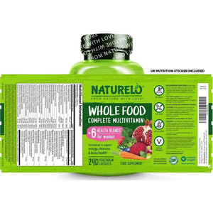 NATURELO Whole Food Multivitamin for Women - with Natural Vitamins, Minerals, Botanical Blends - Complete All-In-One Supplement for Energy, Brain, Eye Health - 240 Vegan Capsules | 2 Month Supply