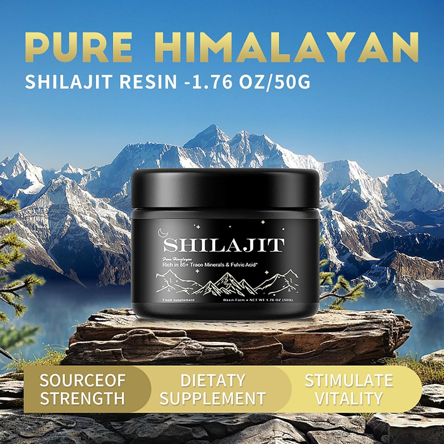 Shilajit Resin - Maximum Potency Natural Organic Shilajit Gold Grade 50G with Fulvic Minerals & Humic Acid, Strength & Stamina Booster for Men and Women, Vegan (Pack of 1)