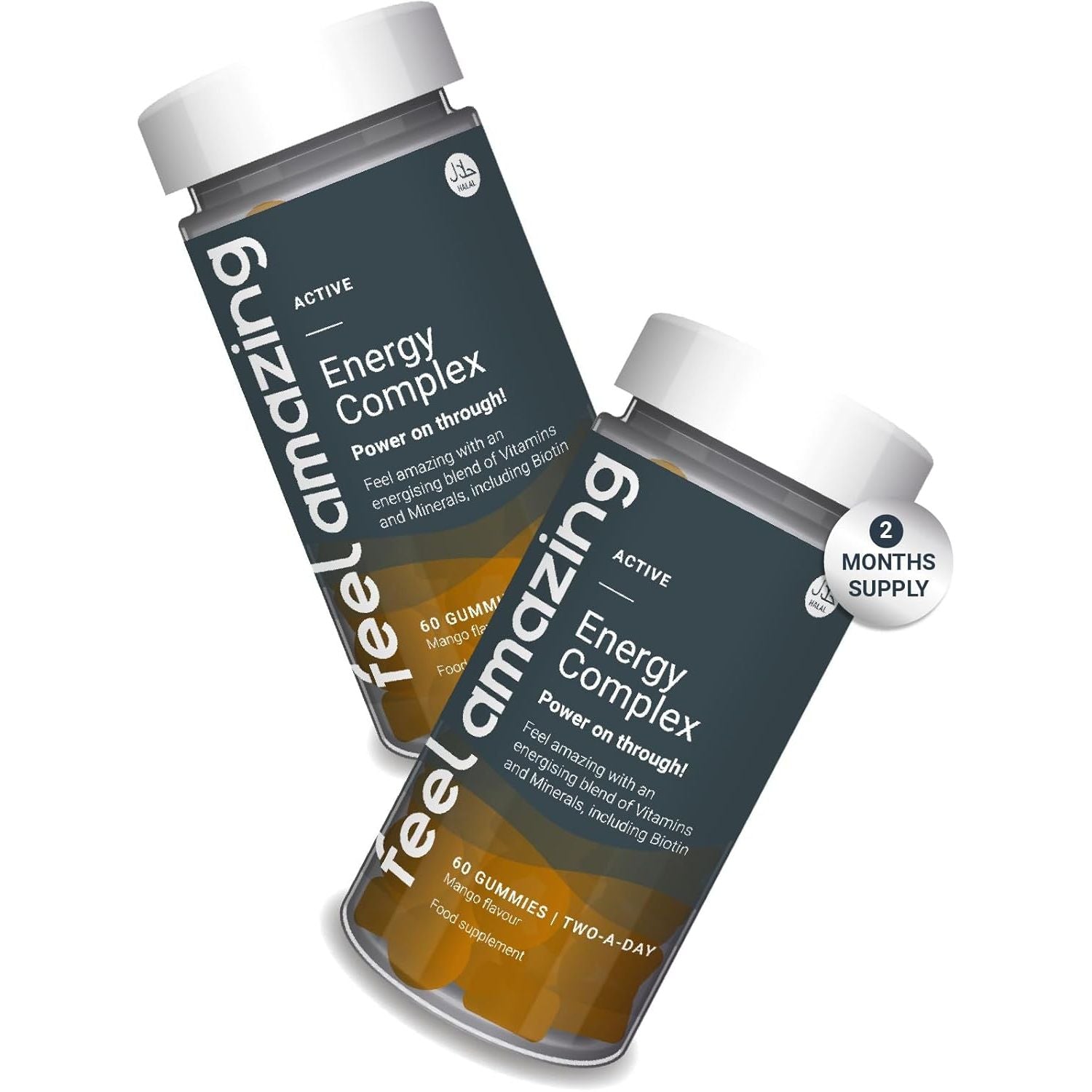 Feel Amazing Energy Complex Gummies - Vitality Support with B-Vitamins - Immune Boost - Mango Flavour, Vegetarian, Halal, 60 Gummies, 30-Day Supply (1)