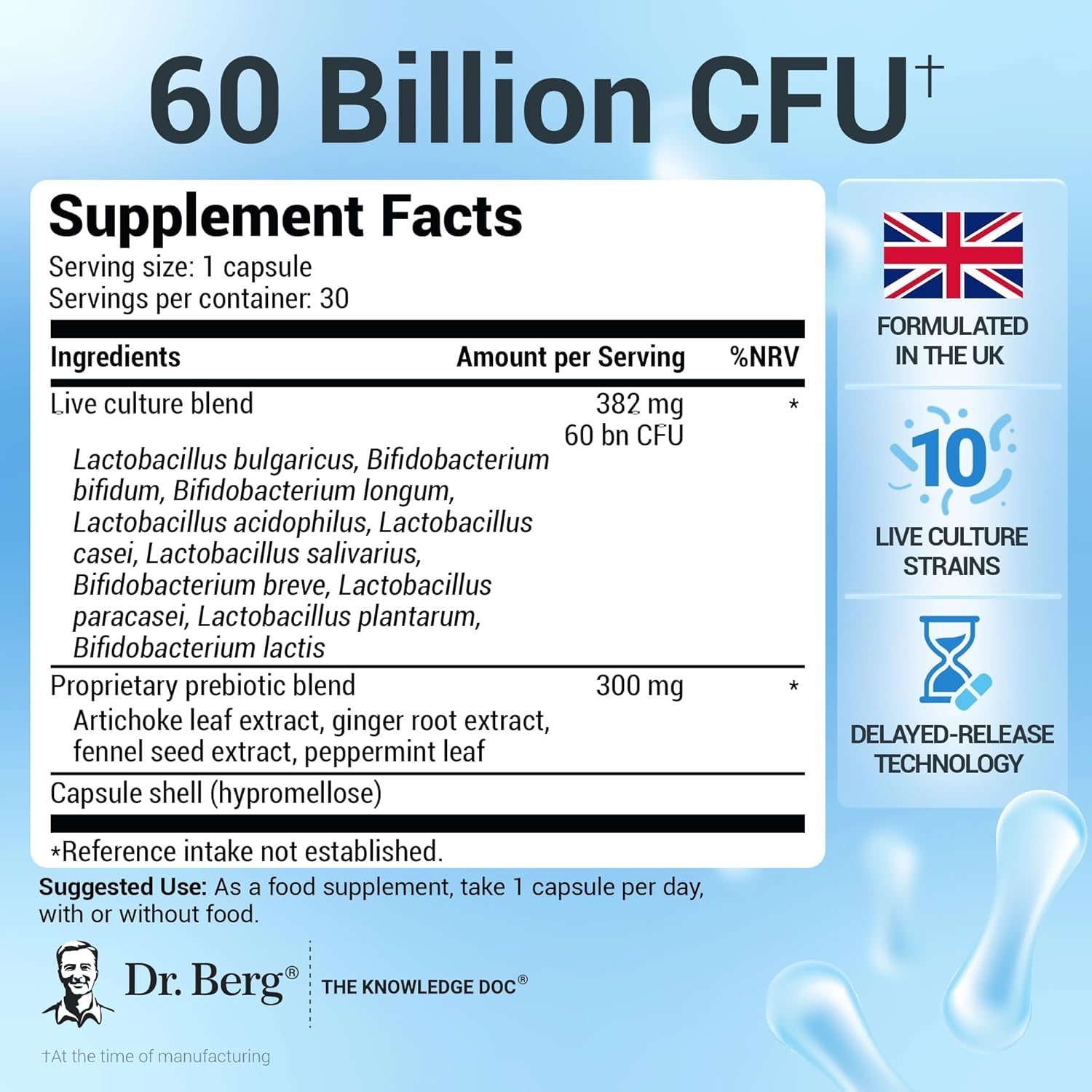 Dr. Berg Bio Cultures Complex Probiotics with Prebiotics | 60 Billion CFU | Prebiotic and Probiotic Supplements with Lactobacillus and Bifidobacterium Strains