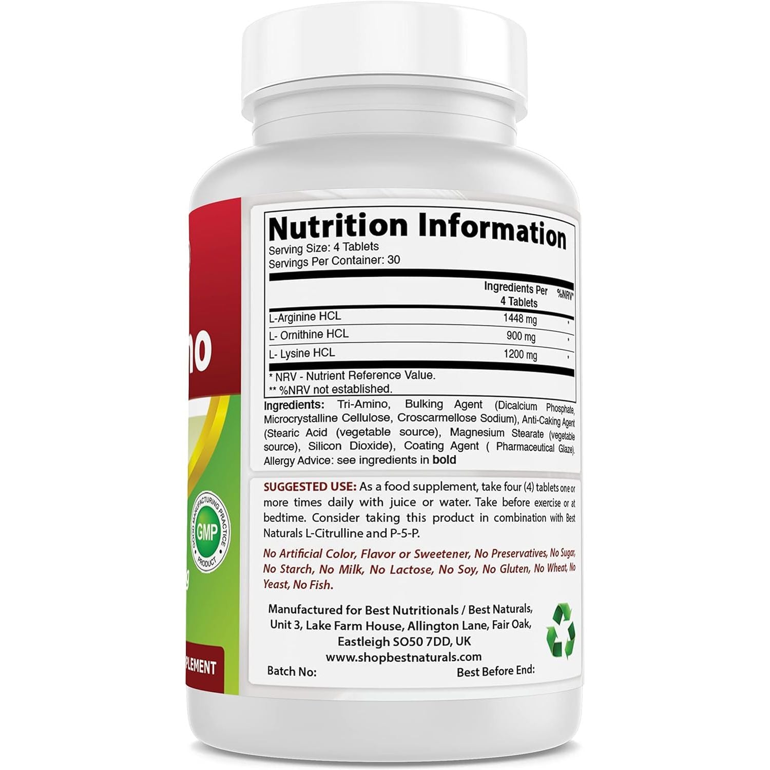 Best Naturals Tri-Amino with L-Arginine, L-Ornithine, L-Lysine 120 Tablets (120 Count (Pack of 1))