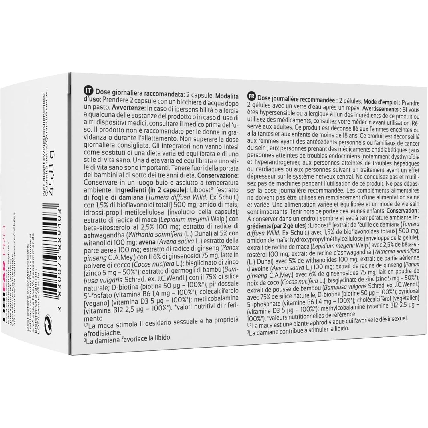 Libido Booster for Women with Liboost, Maca, Ashwagandha, Ginseng, Zinc, Biotin, Vitamin D, Vitamin B6, and Vitamin B12, 60 Capsules Libifar PRO by Sensilab