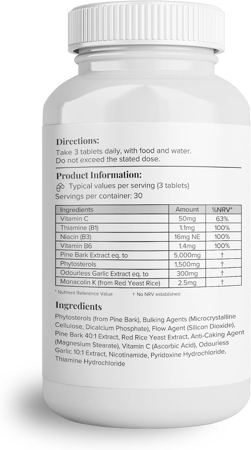 Hey Nutrition Cholesterol Complex Supplement - with Plant Sterols & Pine Bark Extract - Advanced Cholesterol Support - 90 Tablets/30 Servings - Non-Gmo, Vegan