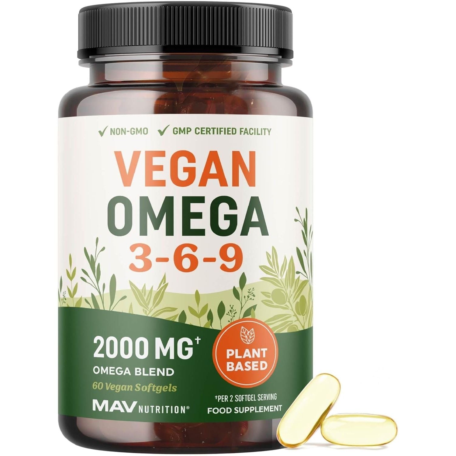 Vegan Omega 3 6 9 Supplements | 2000MG Plant-Based Triple Omega 369 Blend | Heart, Brain, Skin, and Eye Health Support | Vegan Fish Oil Alternative | Essential Fatty Acids Complex | Non-Gmo | 60 Ct