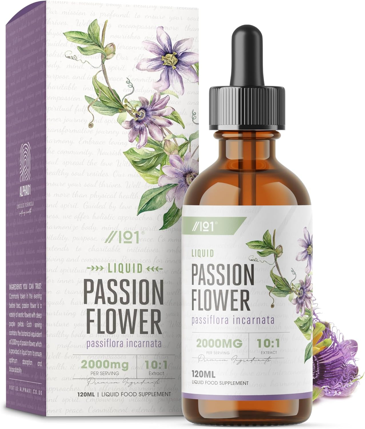 Passion Flower (Passiflora Incarnata) Herb Drops – Alcohol-Free Mother Tincture - 120Ml Liquid Extract Drops Food Supplement - by Alpha01