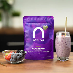 Naturya Organic Açaí Powder - Wild-Harvested from Amazonian Açaí Palms, Rich in Manganese & Vitamin A, High in Fibre, Antioxidant Superfood, Gluten-Free, Vegan - 125G Pouch