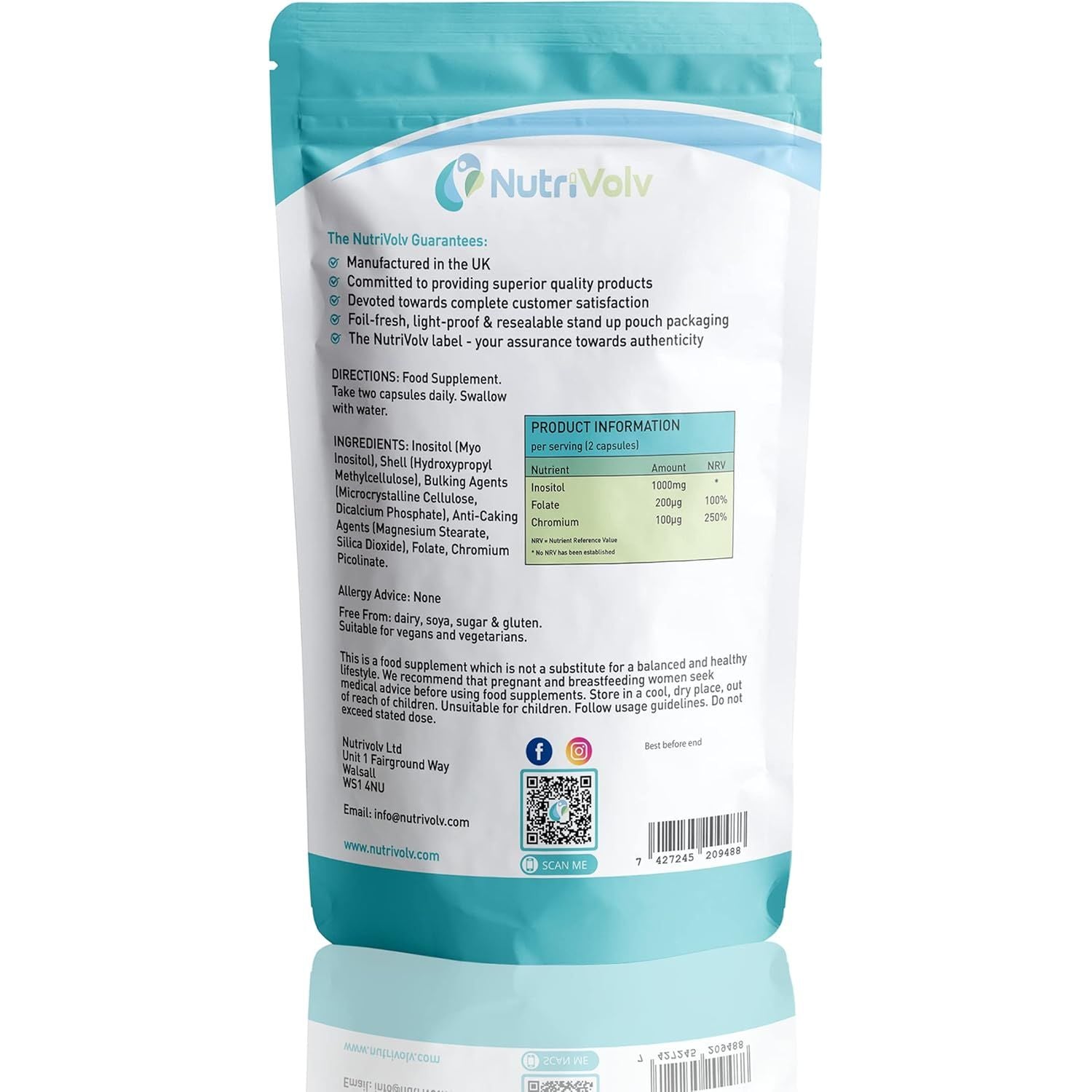 Myo Inositol 1000Mg with Folate & Chromium Supplements for Female Support Hormone Balancer | 120 Capsules