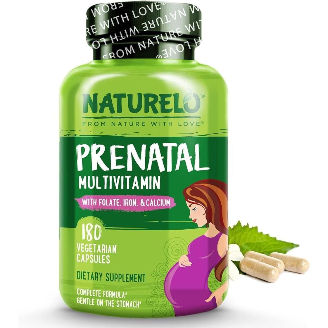 NATURELO Prenatal Multivitamin - Natural Vitamins & Minerals - Active Folate, Iron & Calcium - Essential Nutrients during Pregnancy & Conception - No Gmos - 180 Vegan Capsules | 2 Month Supply