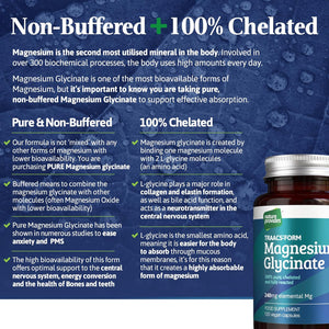 Magnesium Glycinate TRAACS (Bisglycinate) 240Mg - 120 Vegan Capsules, 100% Pure, No Fillers/Buffers, Chelated, Highly Bioavailable, Muscle & Sleep Support, Stress Relief, UK Made by Nature Provides