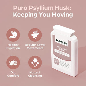 Purolabs Psyllium Husk Complex - High Purity 99.9% Fibre Supplement with Aloe Vera - Natural Digestive Support - Gut Health & Bowel Regularity - 90 Capsules