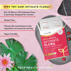 Probiotics for Women - Formulated Bio Cultures for Women’S Intimate Flora - 20 Billion CFU with 5 Live Strains and Vitamin B6 and Cranberry to Support Female Health - 30 Capsules - Nutravita